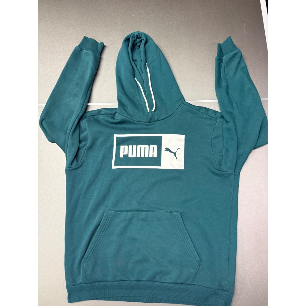 Puma Mens Essentials Logo Hoodie Teal Green Fleece Sweatshirt Size M